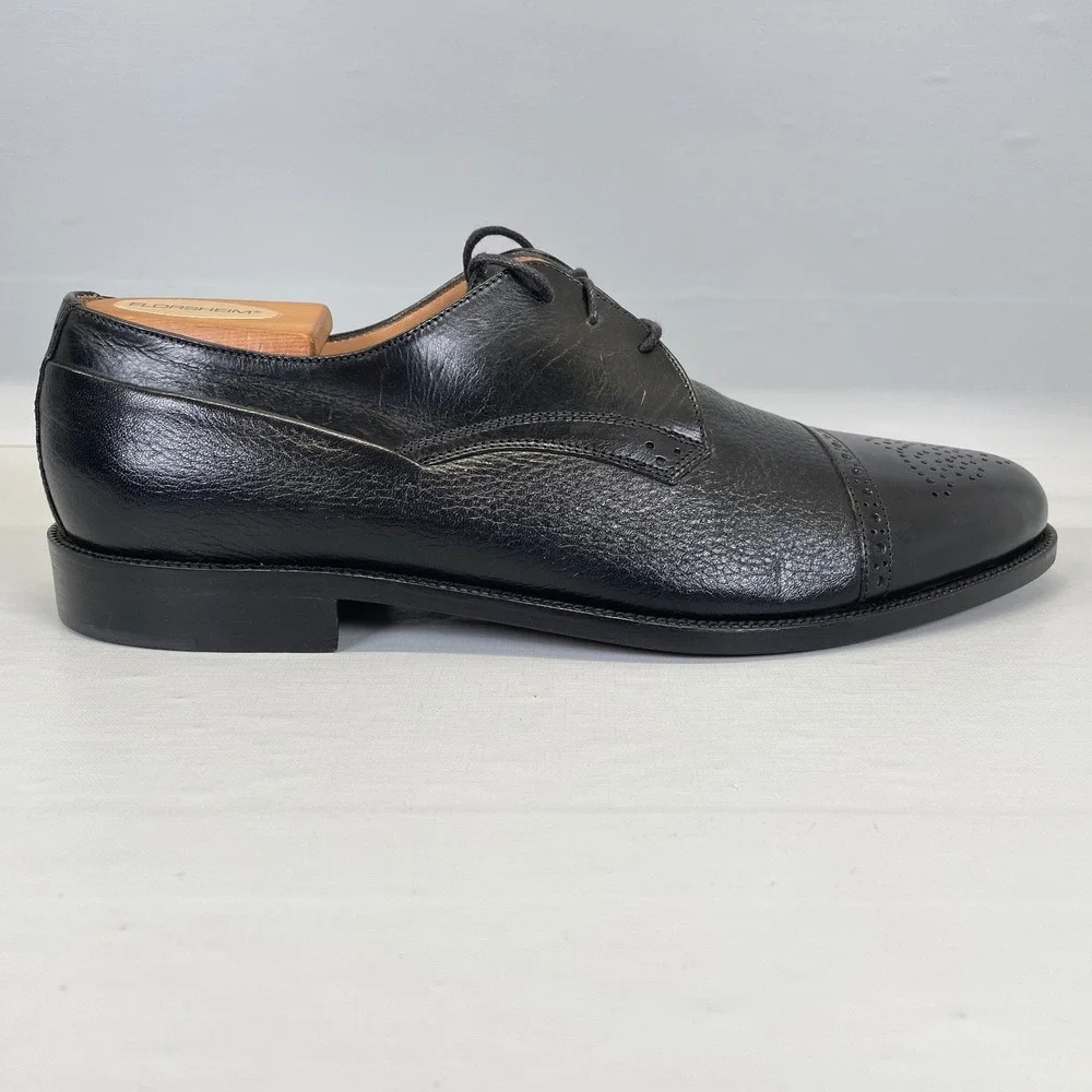 Johnston & Murphy Cellini Oxford Shoes Mens Size 9.5 M Black Deerskin Cap Toe